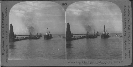 TA Great Lakes Freighter Coming Into Harbor, Conneaut, Ohio, U.S.A.